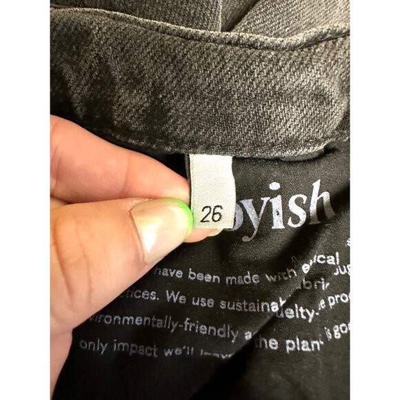 Boyish “Mikey” High-Rise Wide-Leg Jeans • Raw Hem Black Wash • Size 26 - Picture 10 of 13